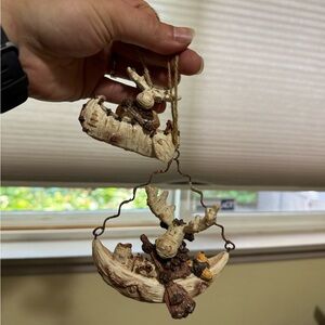 Moose In Canoe Boat Rowing Christmas Ornament Set Of 2